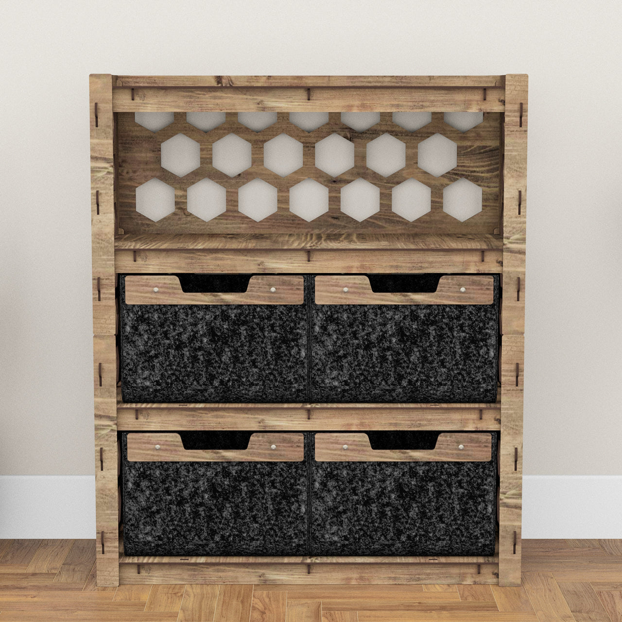 Honeycomb Dresser 4 Drawers Storage Unit [4 LARGE BLACK BINS]