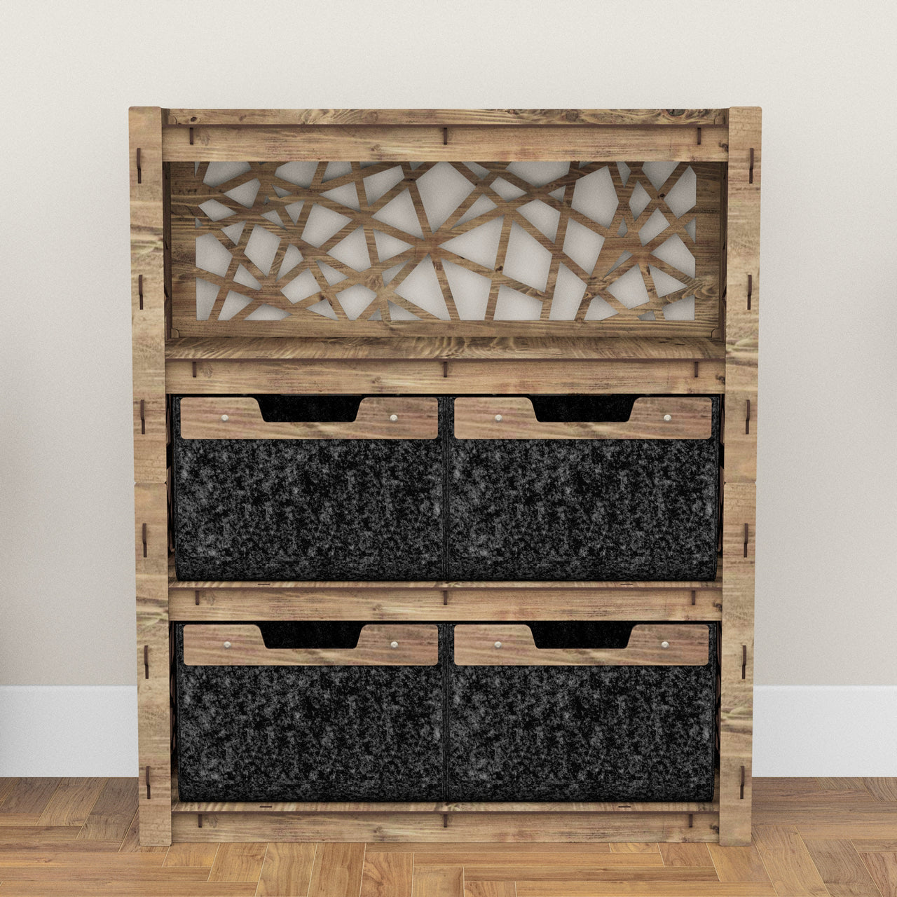 Crystals Dresser 4 Drawers Storage Unit [4 LARGE BLACK BINS]