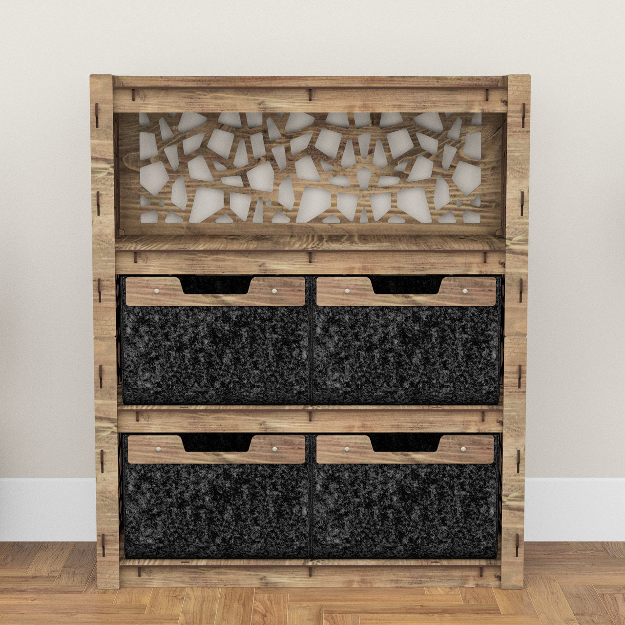 Stones Dresser 4 Drawers Storage Unit [4 LARGE BLACK BINS]