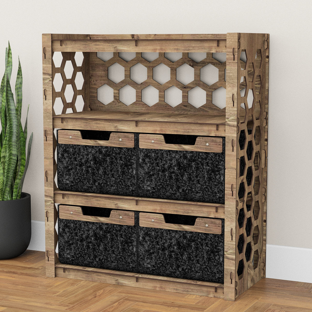 Honeycomb Dresser 4 Drawers Storage Unit [4 LARGE BLACK BINS]