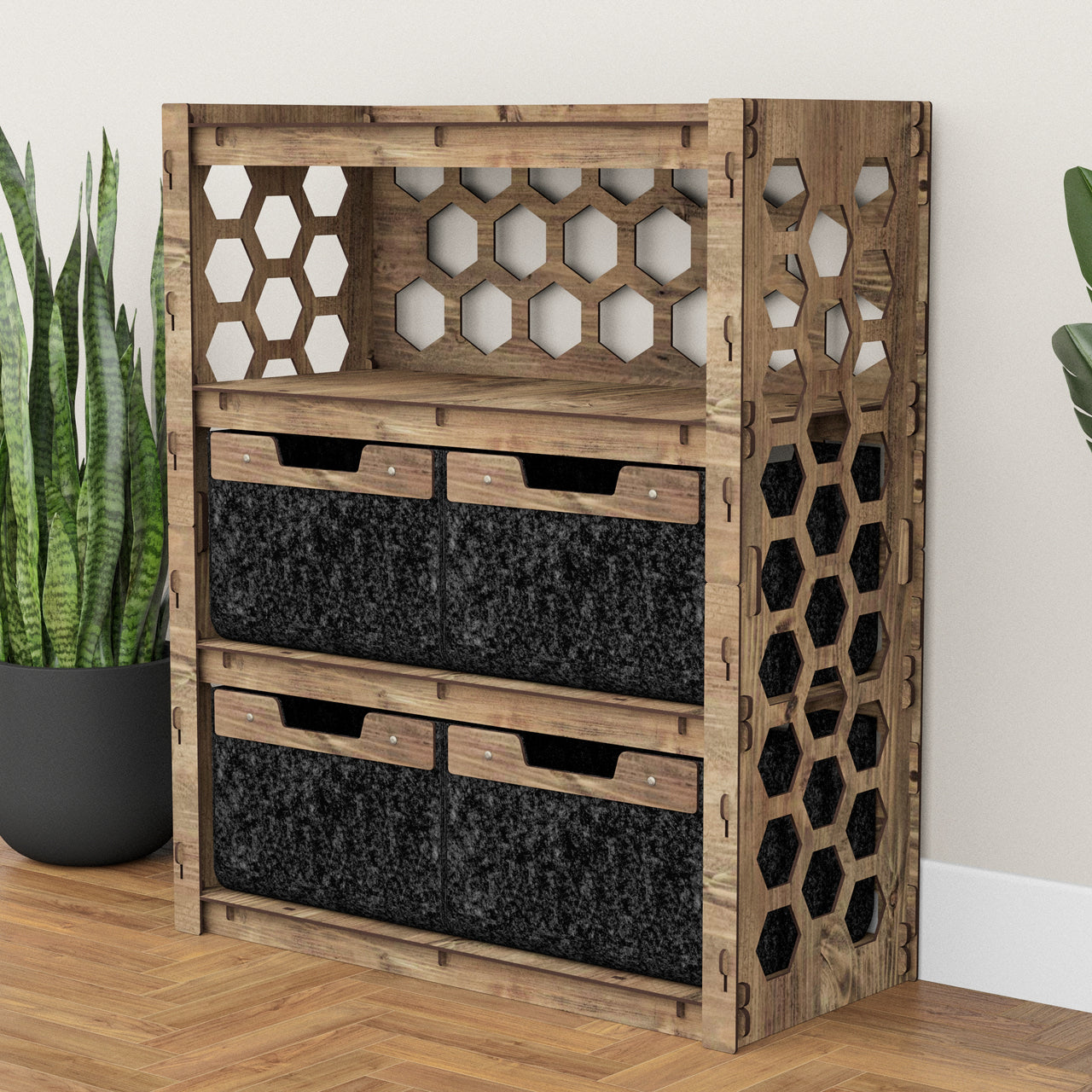 Honeycomb Dresser 4 Drawers Storage Unit [4 LARGE BLACK BINS]