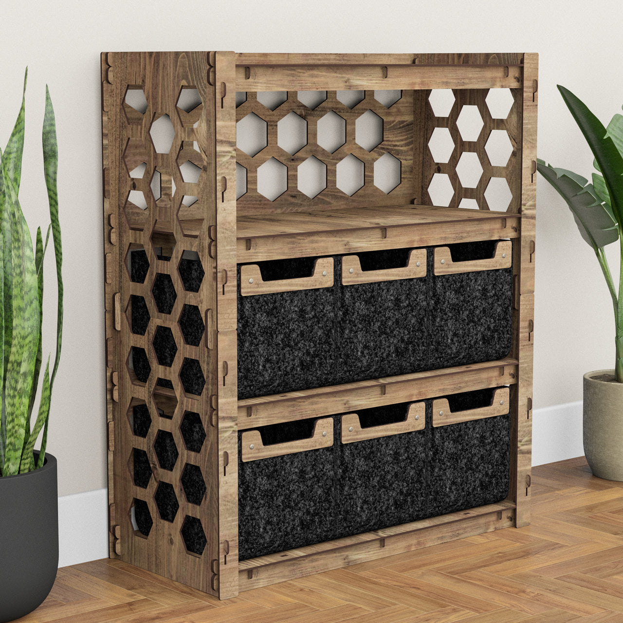 Honeycomb Dresser 6 Drawers Storage Unit [6 SMALL BLACK BINS]