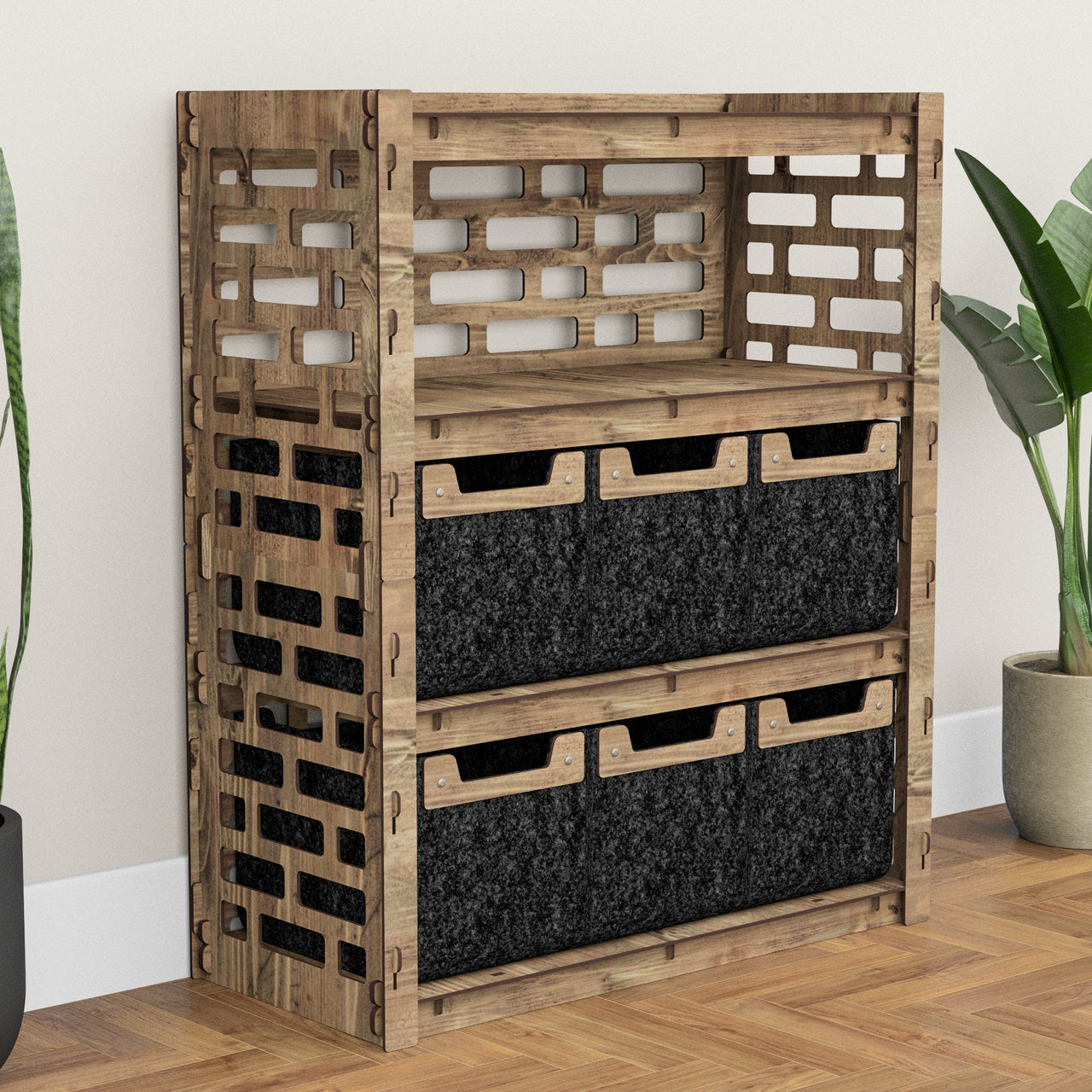 Brickwall Dresser 6 Drawers Storage Unit [6 SMALL BLACK BINS]