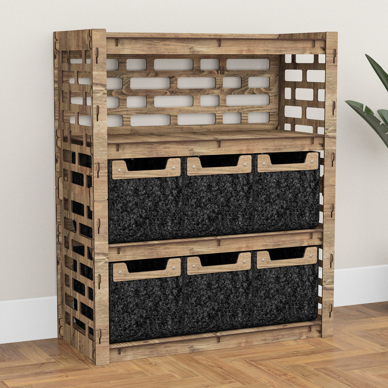 Brickwall Dresser 6 Drawers Storage Unit [6 SMALL BLACK BINS]