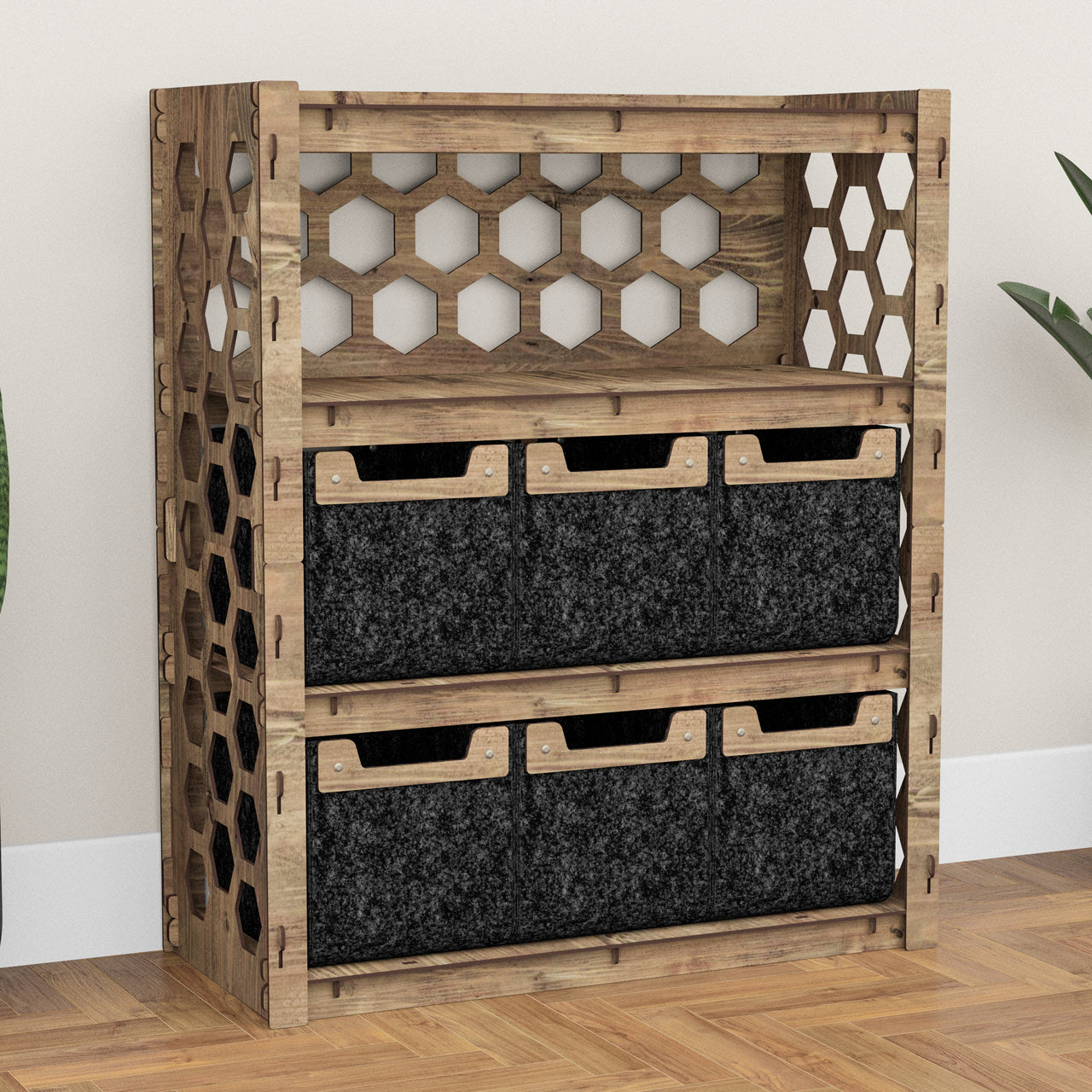 Honeycomb Dresser 6 Drawers Storage Unit [6 SMALL BLACK BINS]