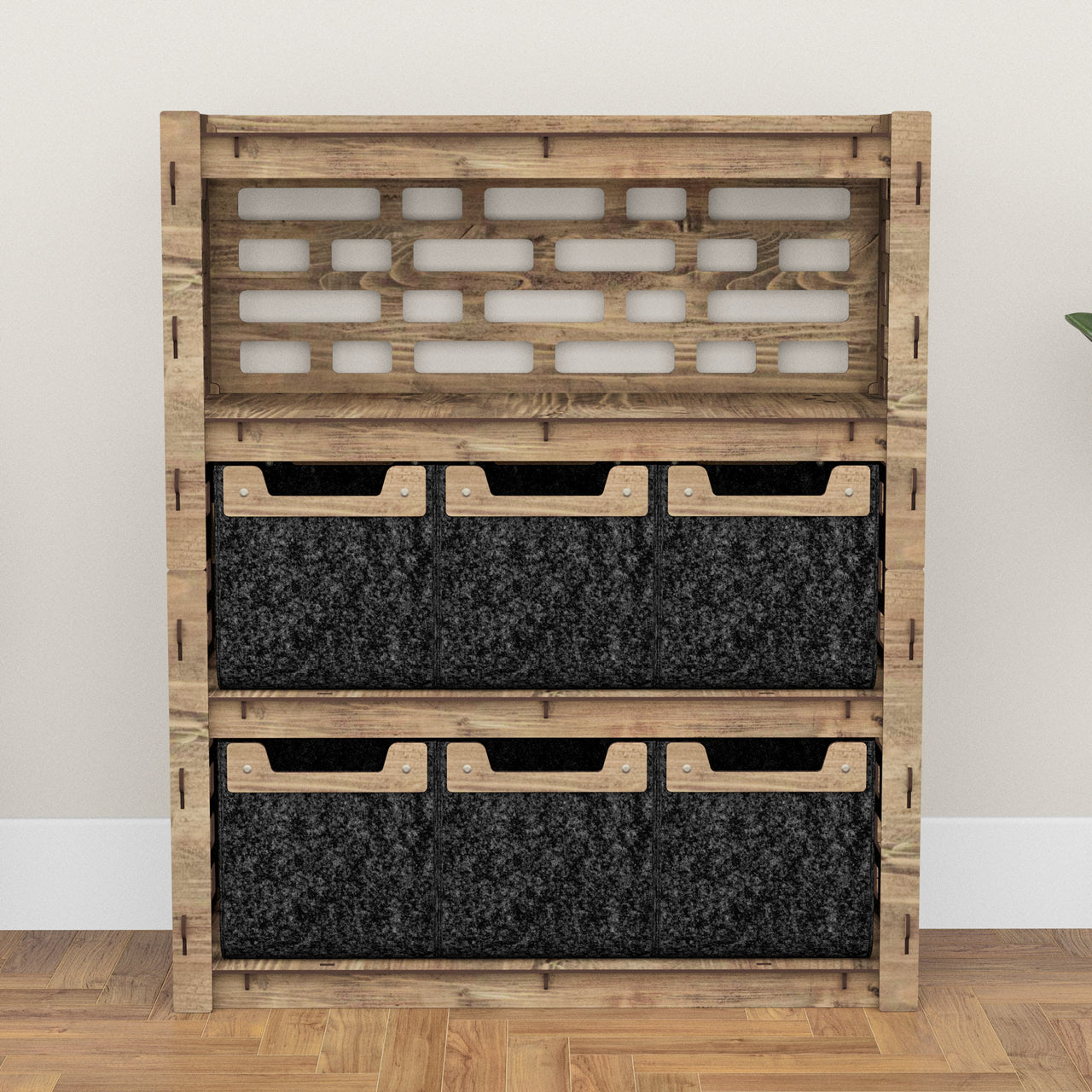 Brickwall Dresser 6 Drawers Storage Unit [6 SMALL BLACK BINS]