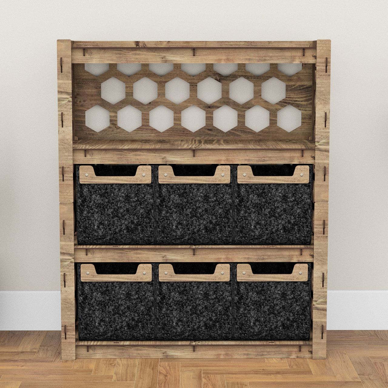 Honeycomb Dresser 6 Drawers Storage Unit [6 SMALL BLACK BINS]