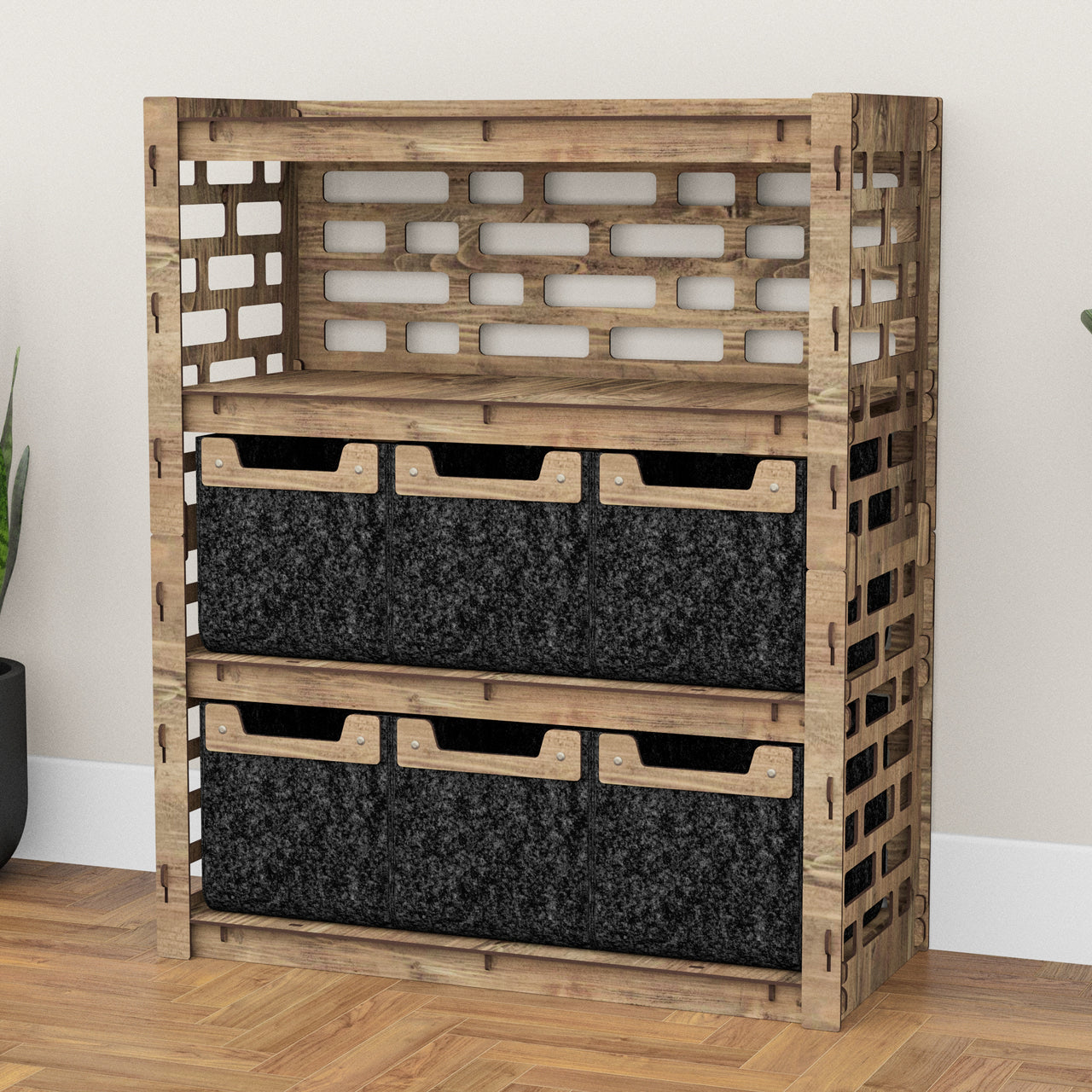 Brickwall Dresser 6 Drawers Storage Unit [6 SMALL BLACK BINS]