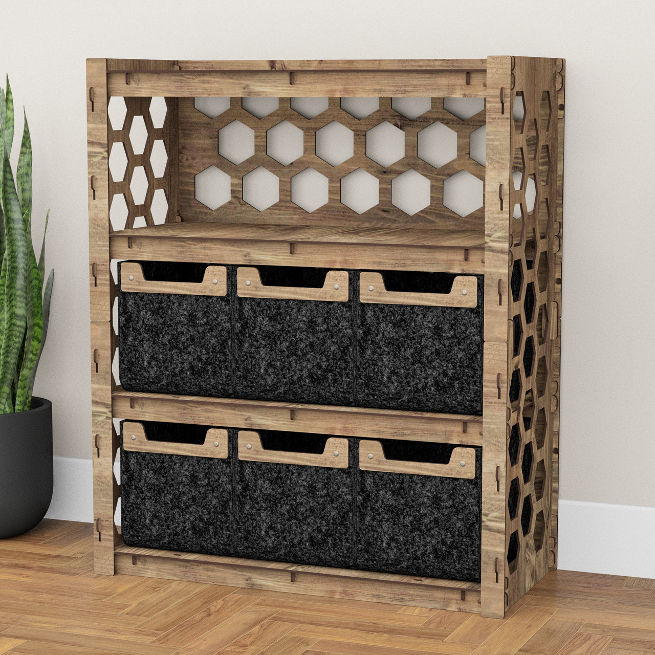 Honeycomb Dresser 6 Drawers Storage Unit [6 SMALL BLACK BINS]