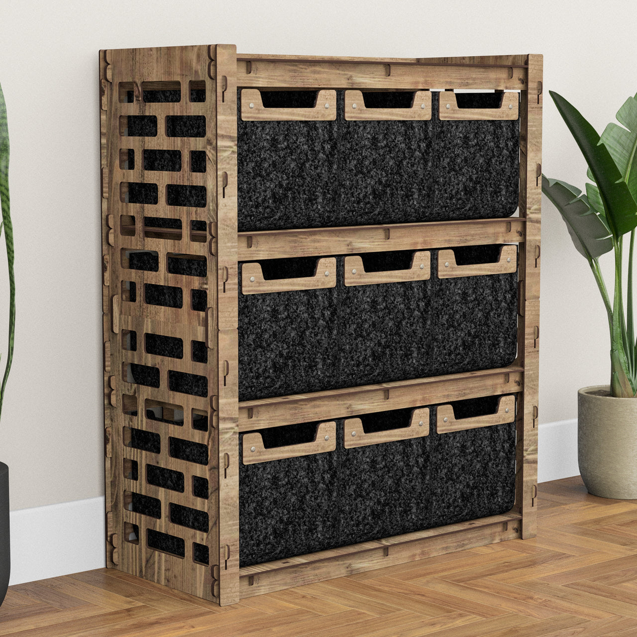 Brickwall Dresser 9 Drawers Storage Unit [9 SMALL BLACK BINS]