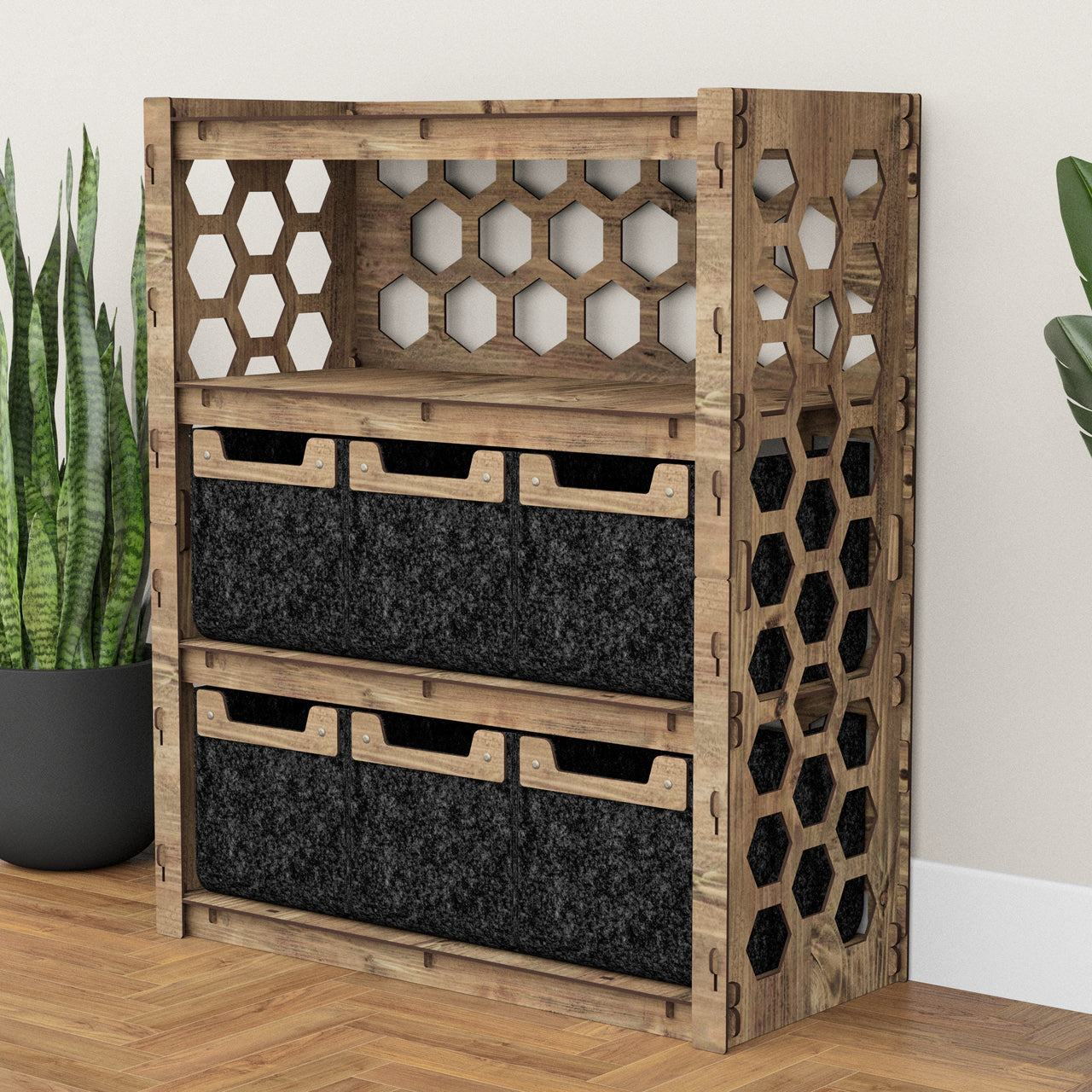 Honeycomb Dresser 6 Drawers Storage Unit [6 SMALL BLACK BINS]