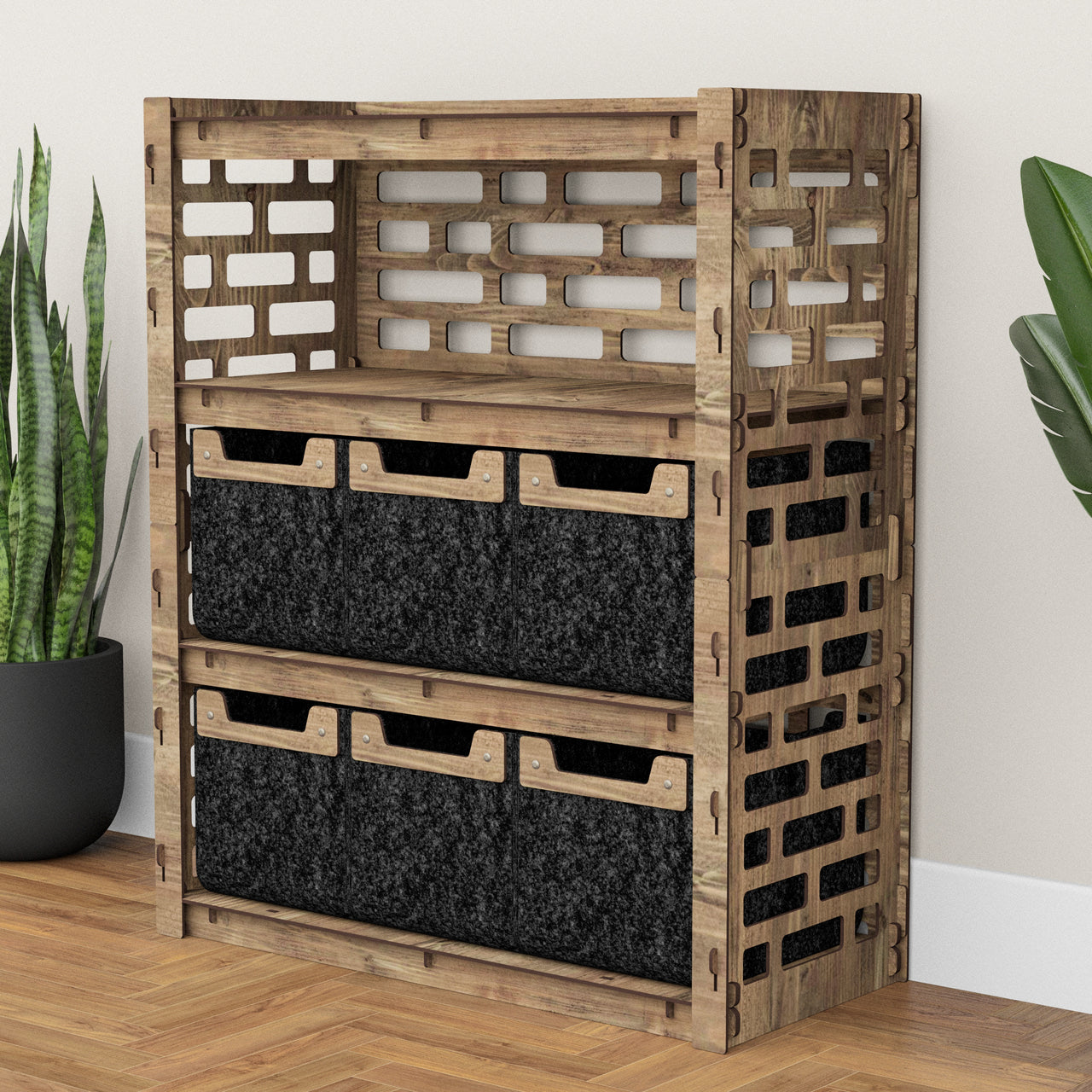 Brickwall Dresser 6 Drawers Storage Unit [6 SMALL BLACK BINS]