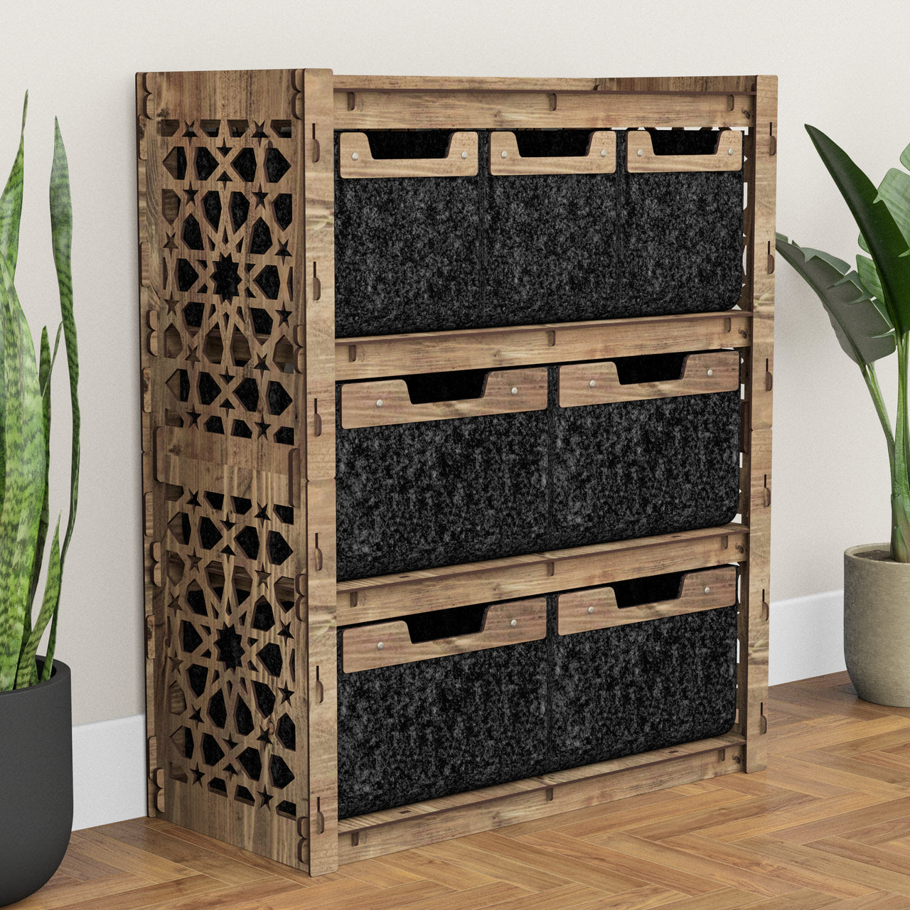 Arabic Dresser 7 Drawers Storage Unit [4L 3S BLACK BINS]