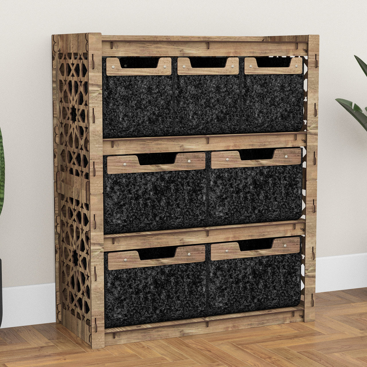 Arabic Dresser 7 Drawers Storage Unit [4L 3S BLACK BINS]