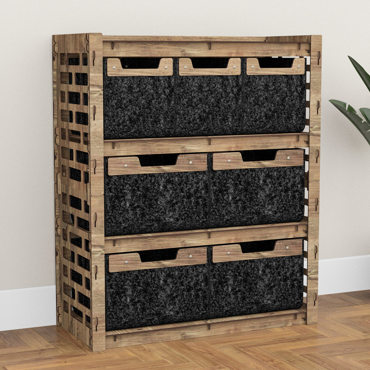 Brickwall Dresser 7 Drawers Storage Unit [4L 3S BLACK BINS]