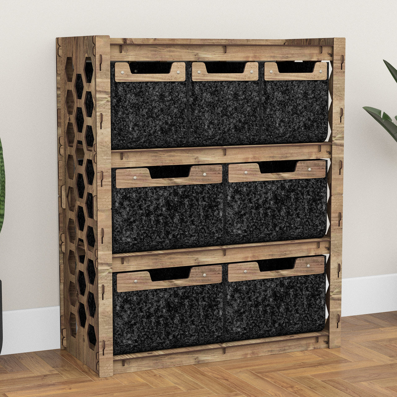 Honeycomb Dresser 7 Drawers Storage Unit [4L 3S BLACK BINS]