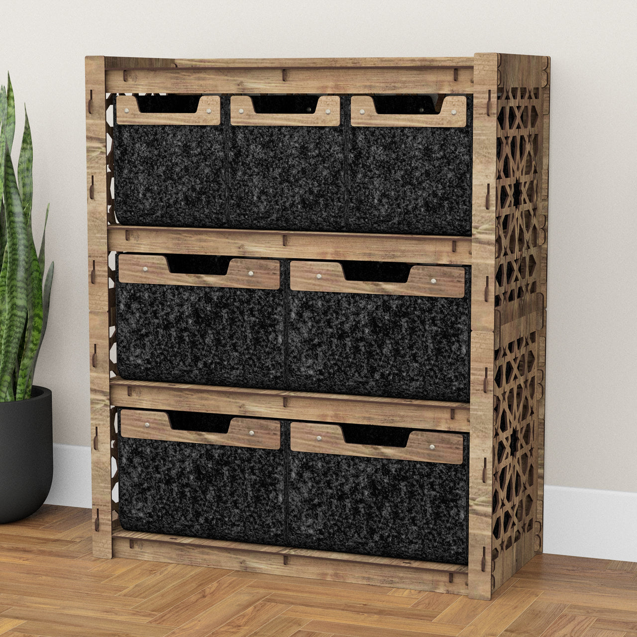 Arabic Dresser 7 Drawers Storage Unit [4L 3S BLACK BINS]