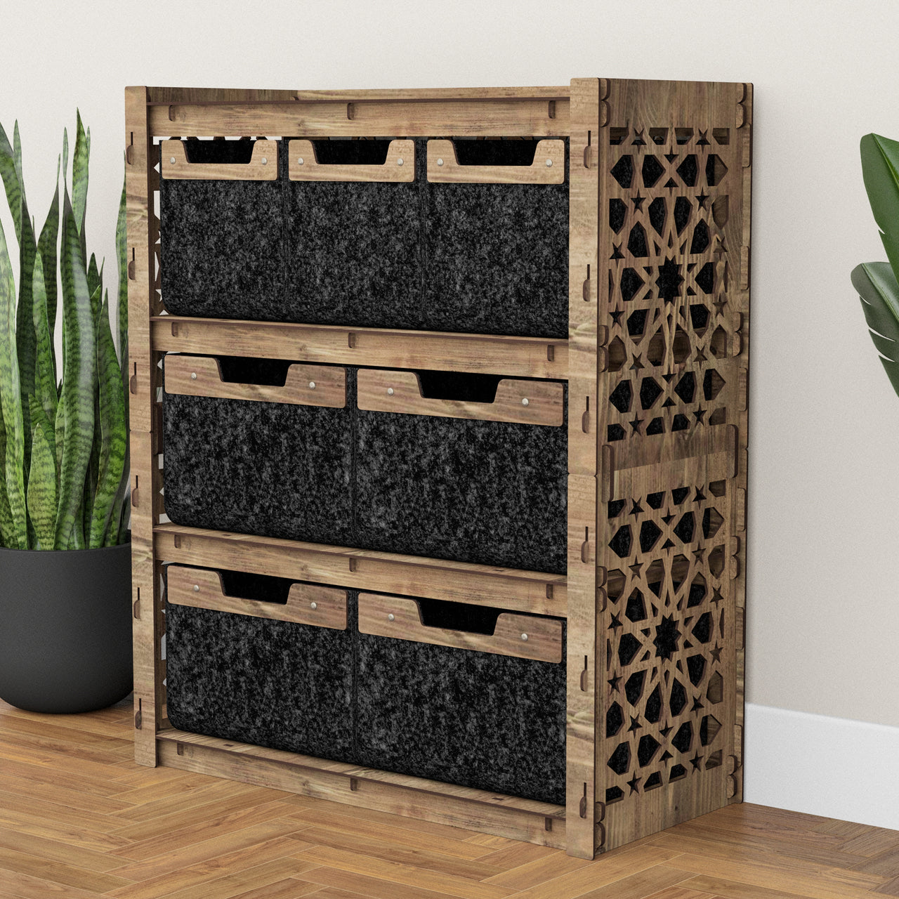 Arabic Dresser 7 Drawers Storage Unit [4L 3S BLACK BINS]