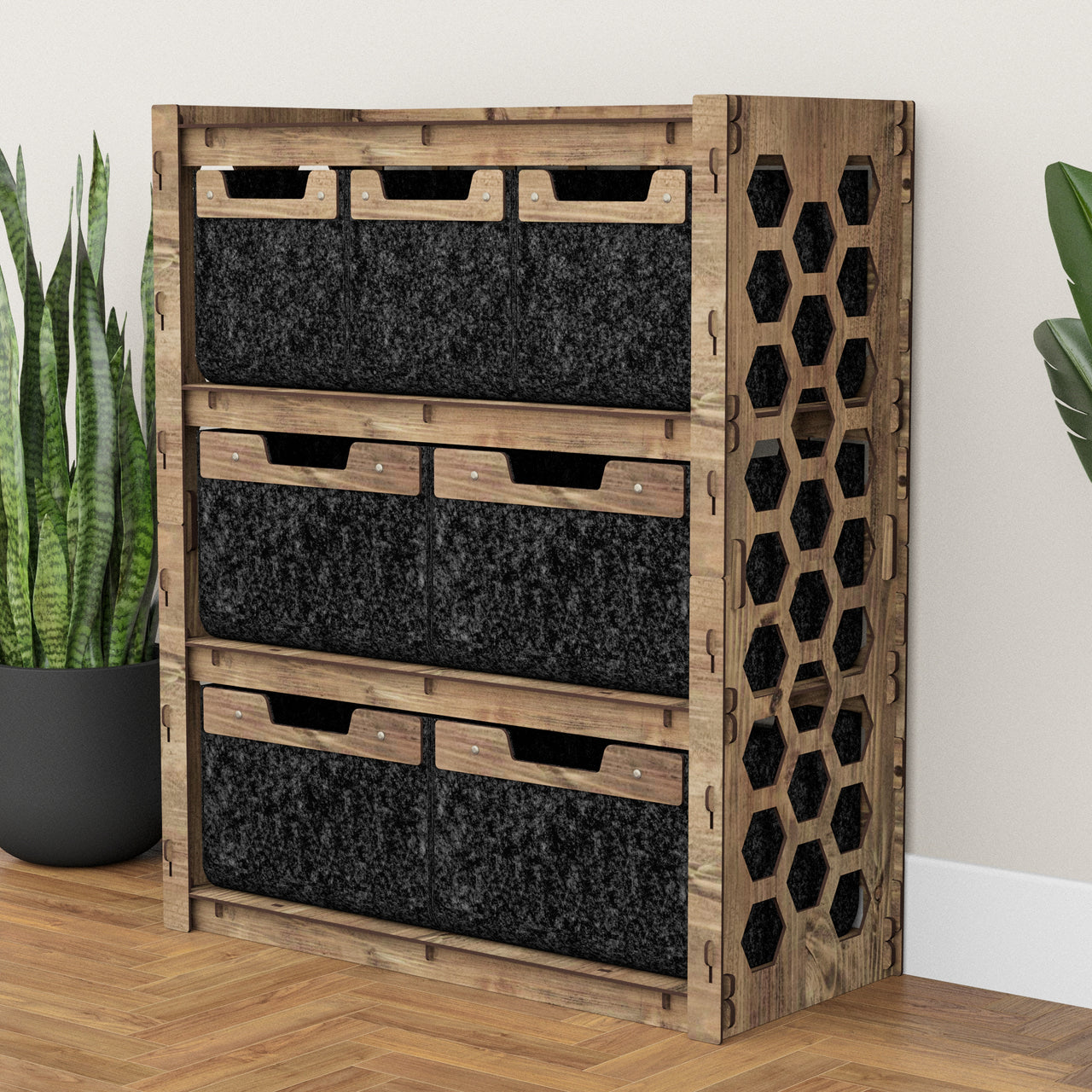 Honeycomb Dresser 7 Drawers Storage Unit [4L 3S BLACK BINS]