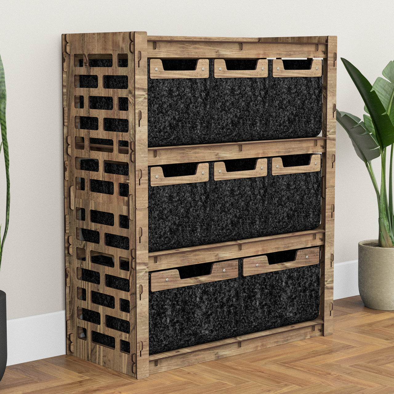 Brickwall Dresser 8 Drawers Storage Unit [2L 6S BLACK BINS]