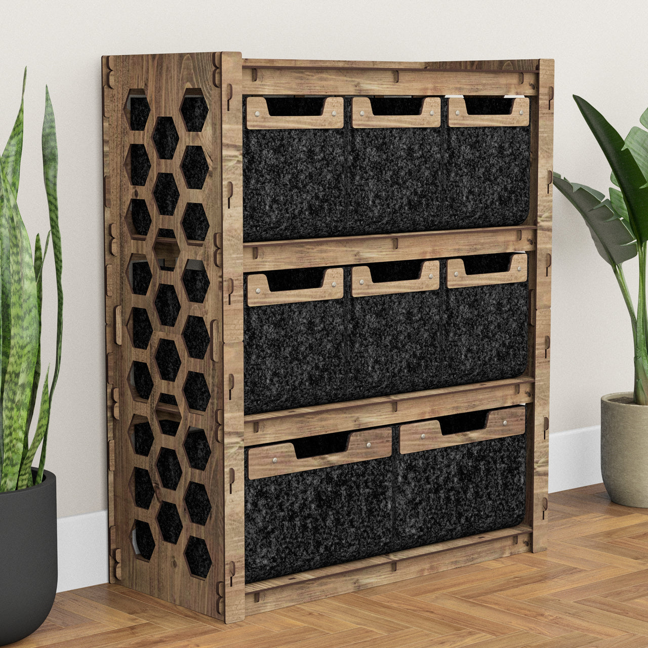 Honeycomb Dresser 8 Drawers Storage Unit [2L 6S BLACK BINS]