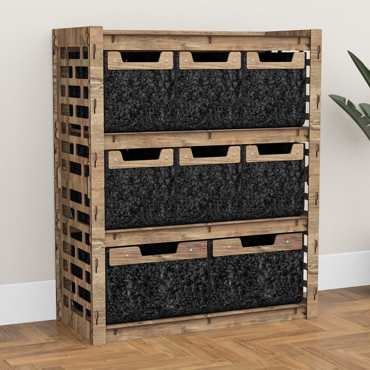 Brickwall Dresser 8 Drawers Storage Unit [2L 6S BLACK BINS]