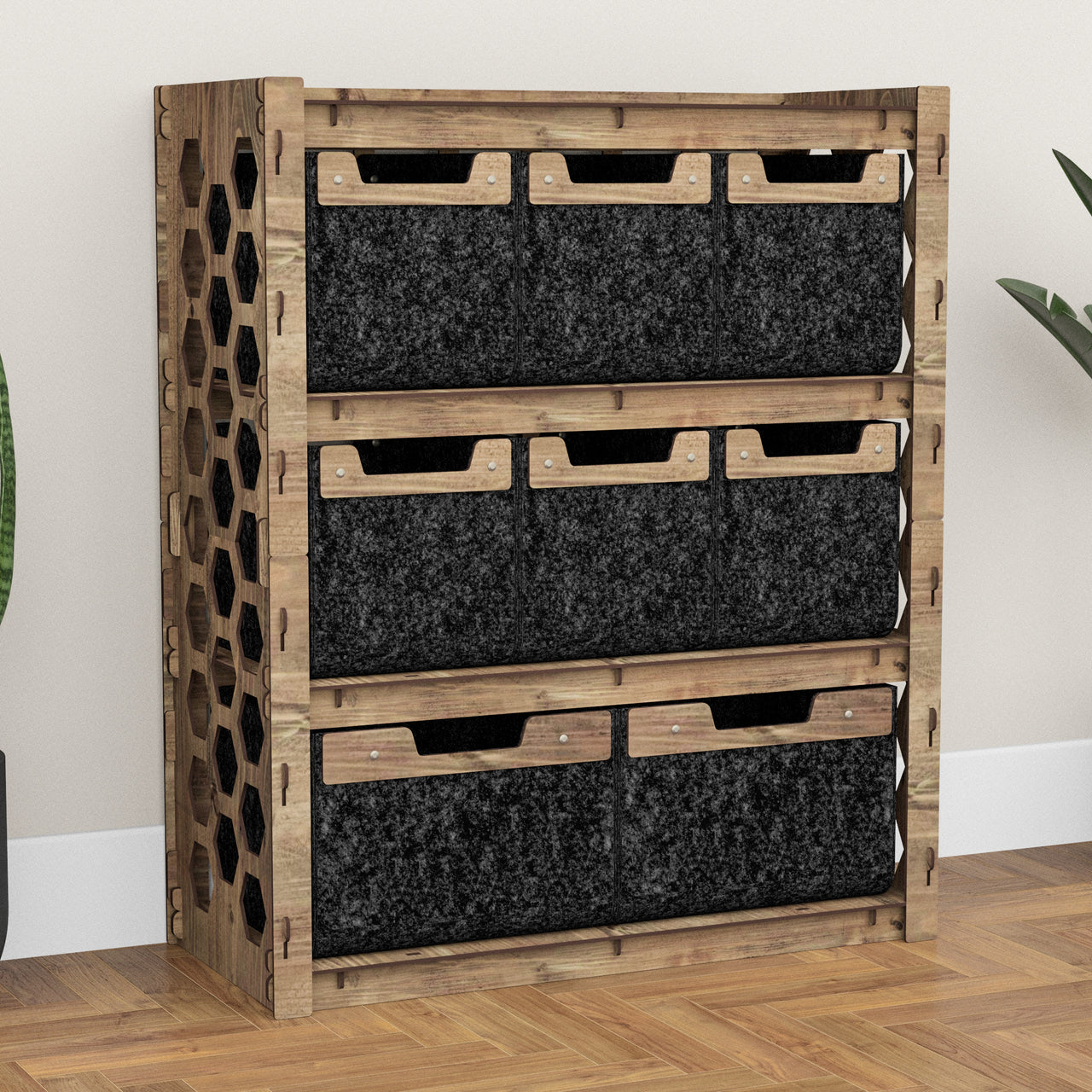 Honeycomb Dresser 8 Drawers Storage Unit [2L 6S BLACK BINS]