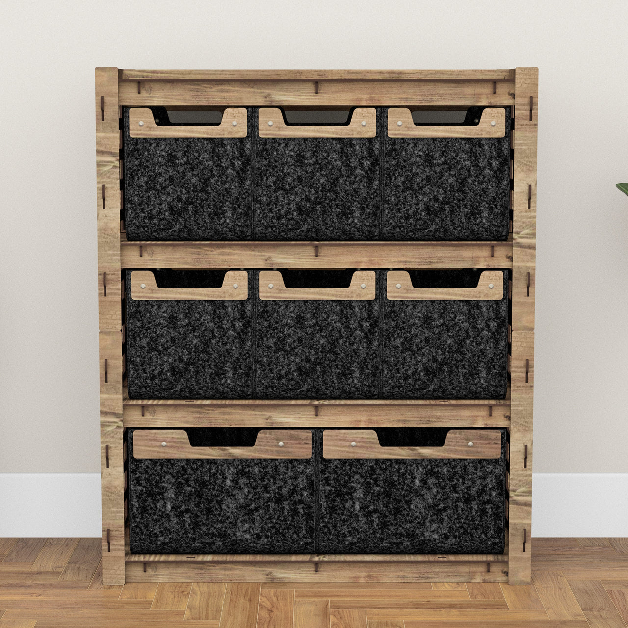 Brickwall Dresser 8 Drawers Storage Unit [2L 6S BLACK BINS]