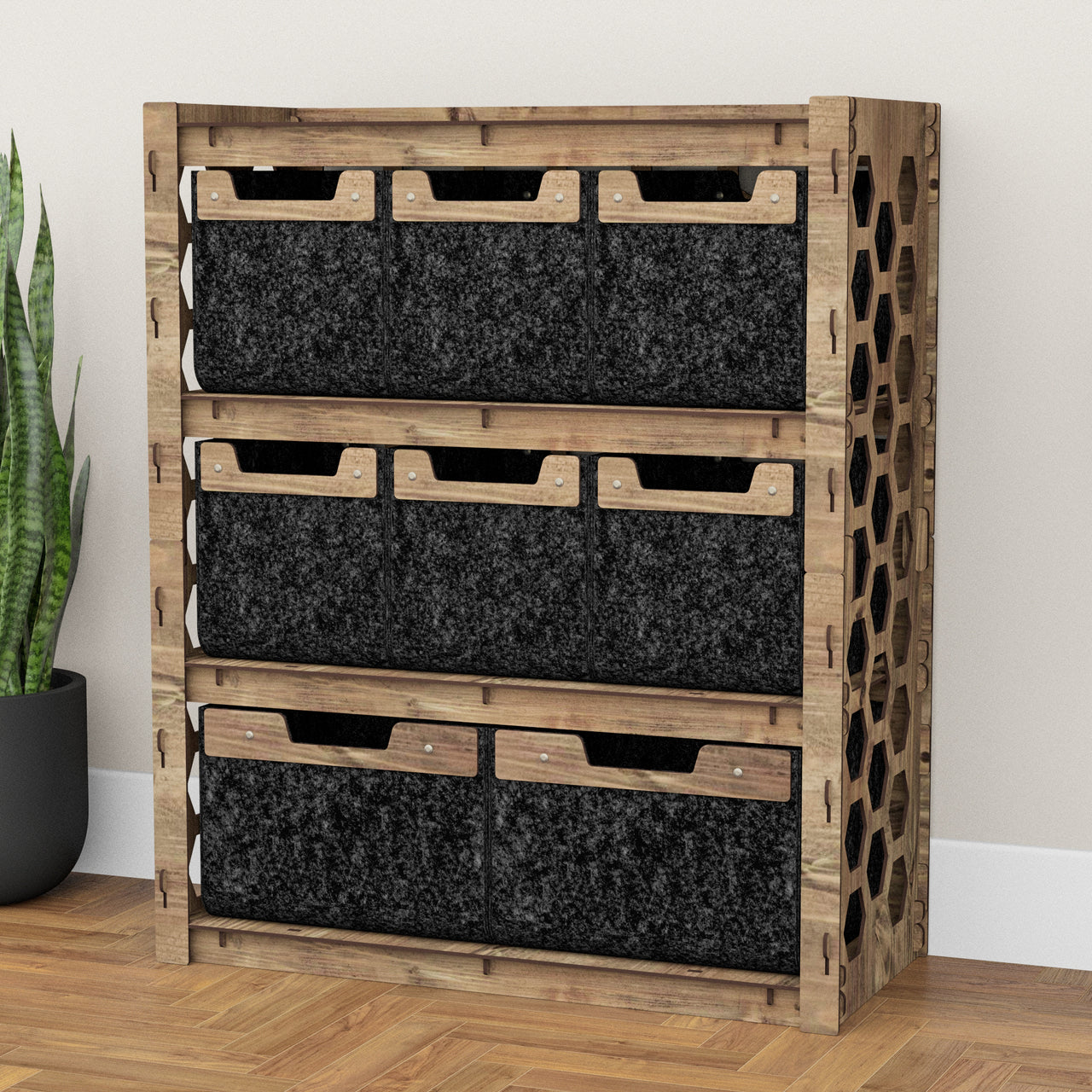 Honeycomb Dresser 8 Drawers Storage Unit [2L 6S BLACK BINS]