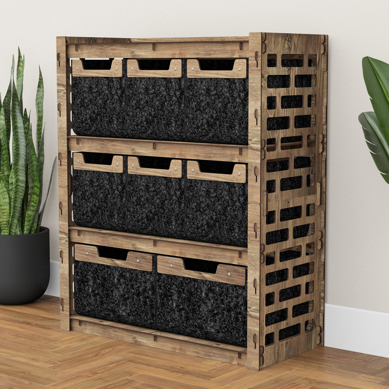 Brickwall Dresser 8 Drawers Storage Unit [2L 6S BLACK BINS]