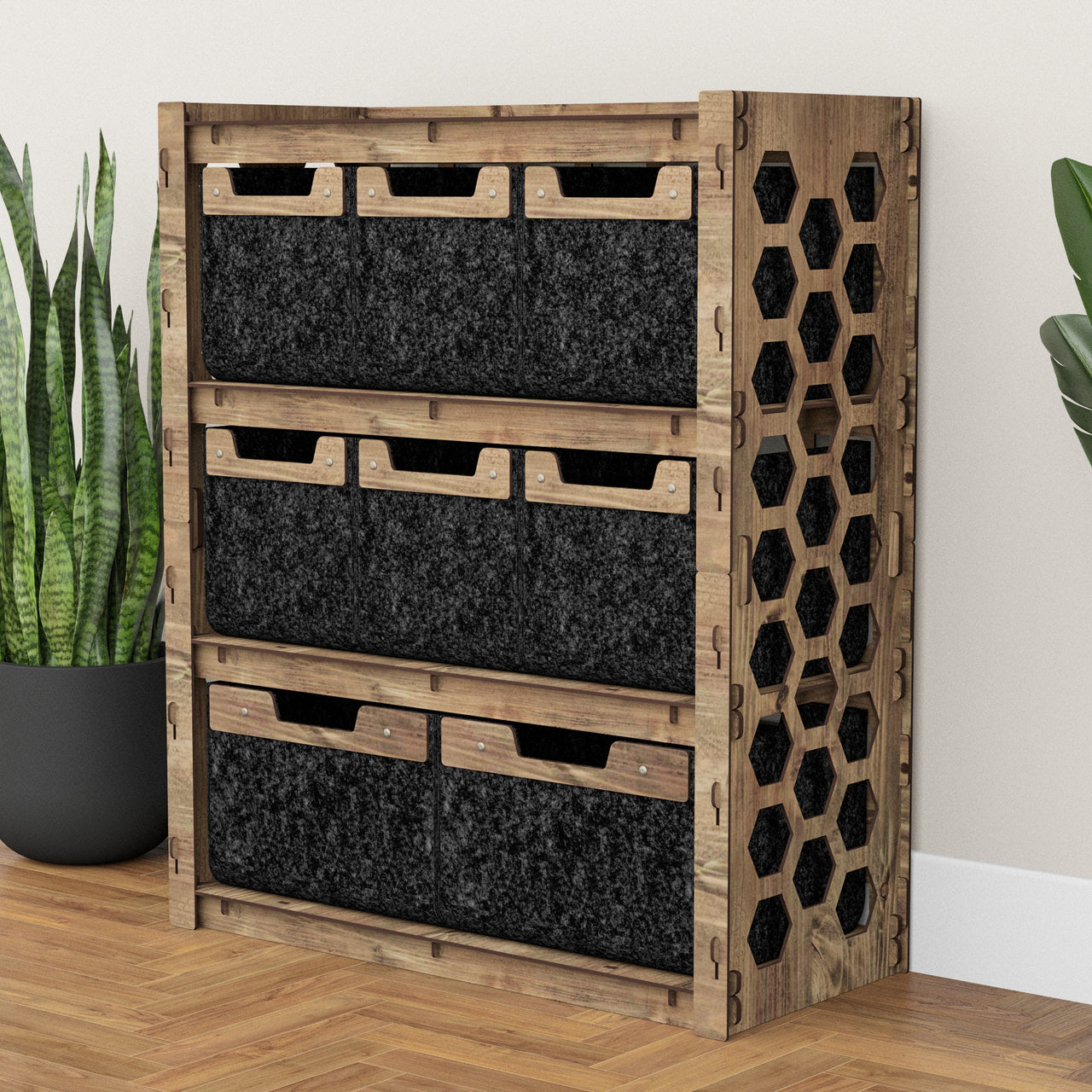 Honeycomb Dresser 8 Drawers Storage Unit [2L 6S BLACK BINS]