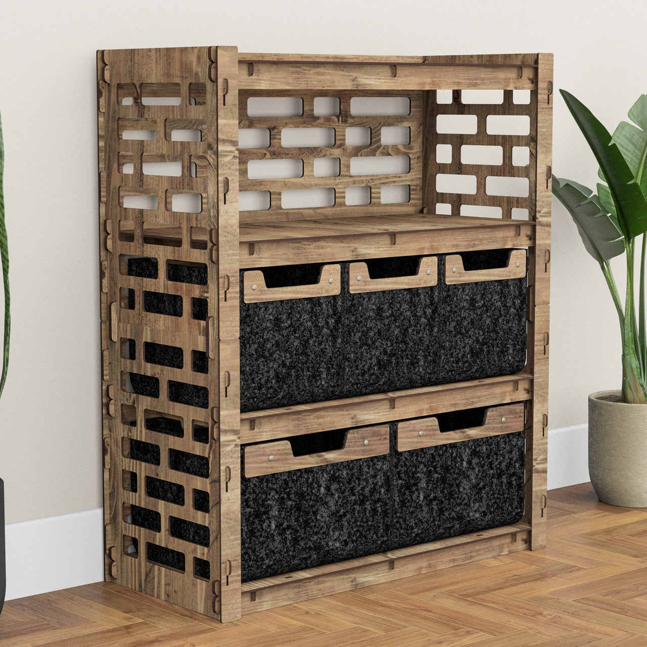 Brickwall Dresser 5 Drawers Storage Unit [2L 3S BLACK BINS]