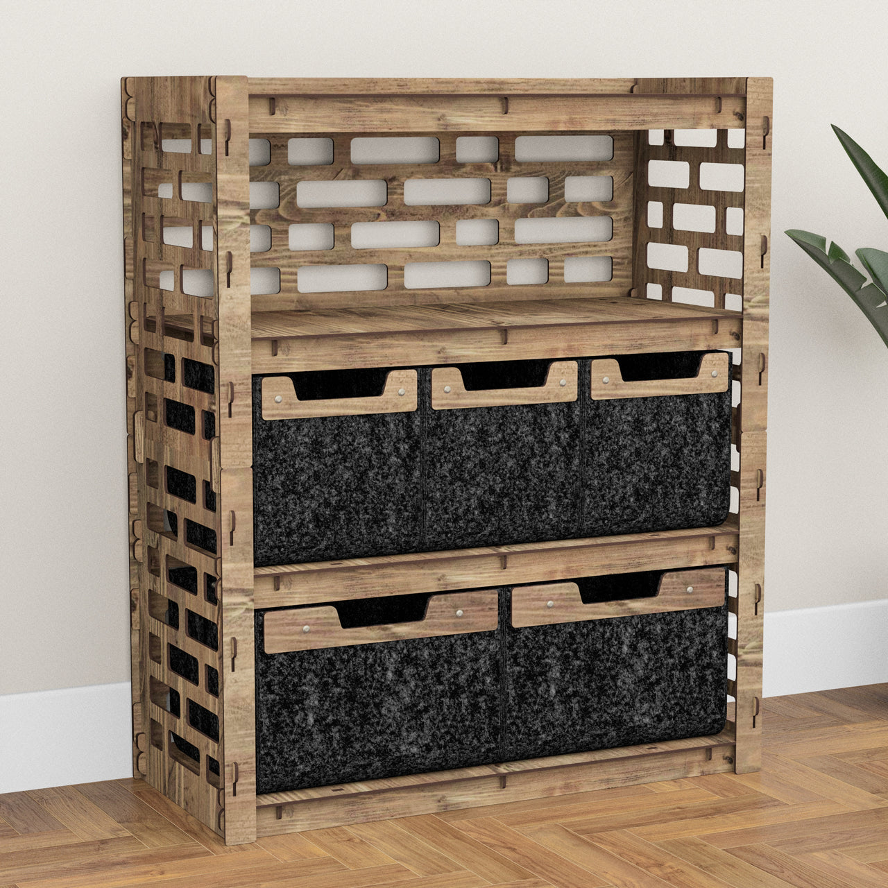 Brickwall Dresser 5 Drawers Storage Unit [2L 3S BLACK BINS]