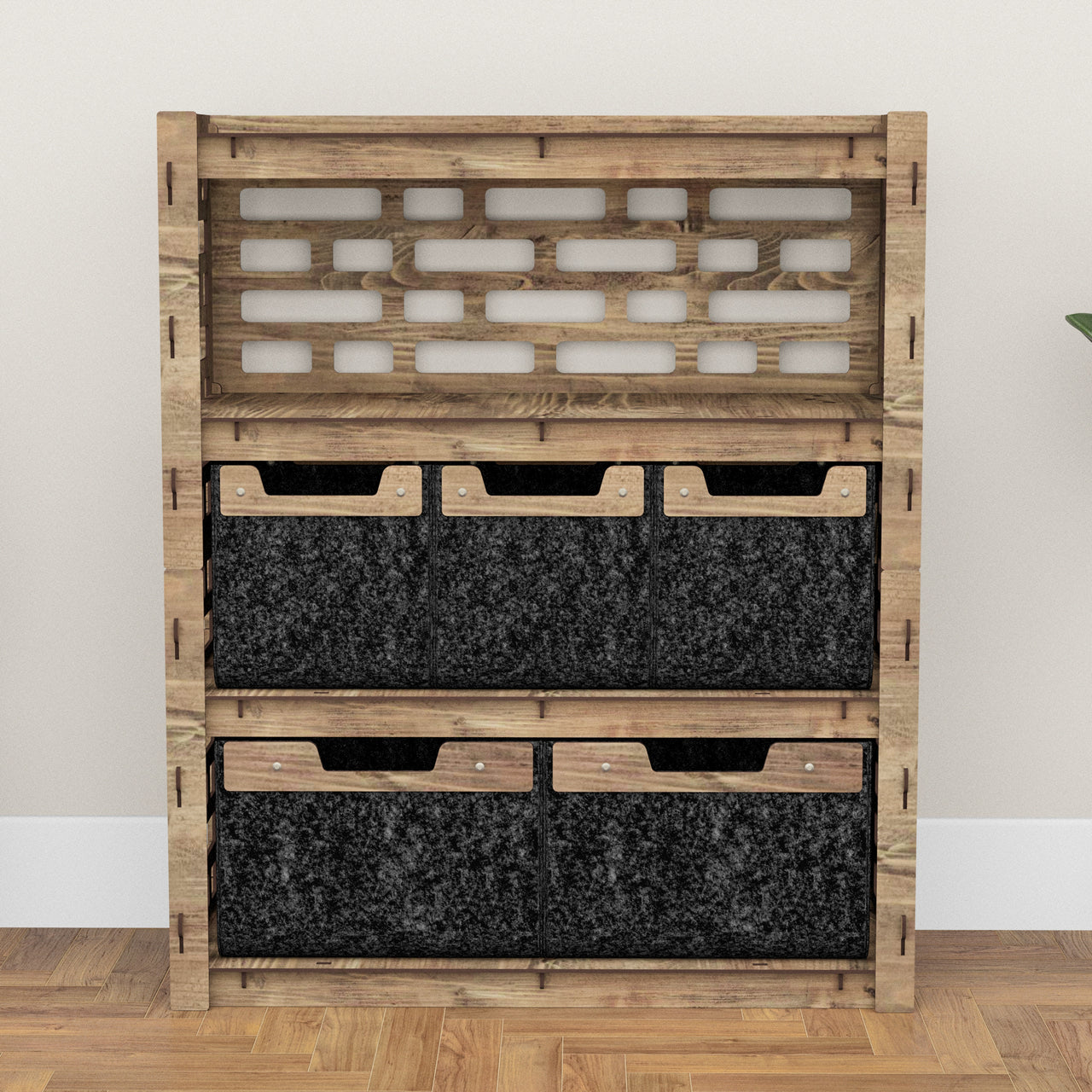 Brickwall Dresser 5 Drawers Storage Unit [2L 3S BLACK BINS]