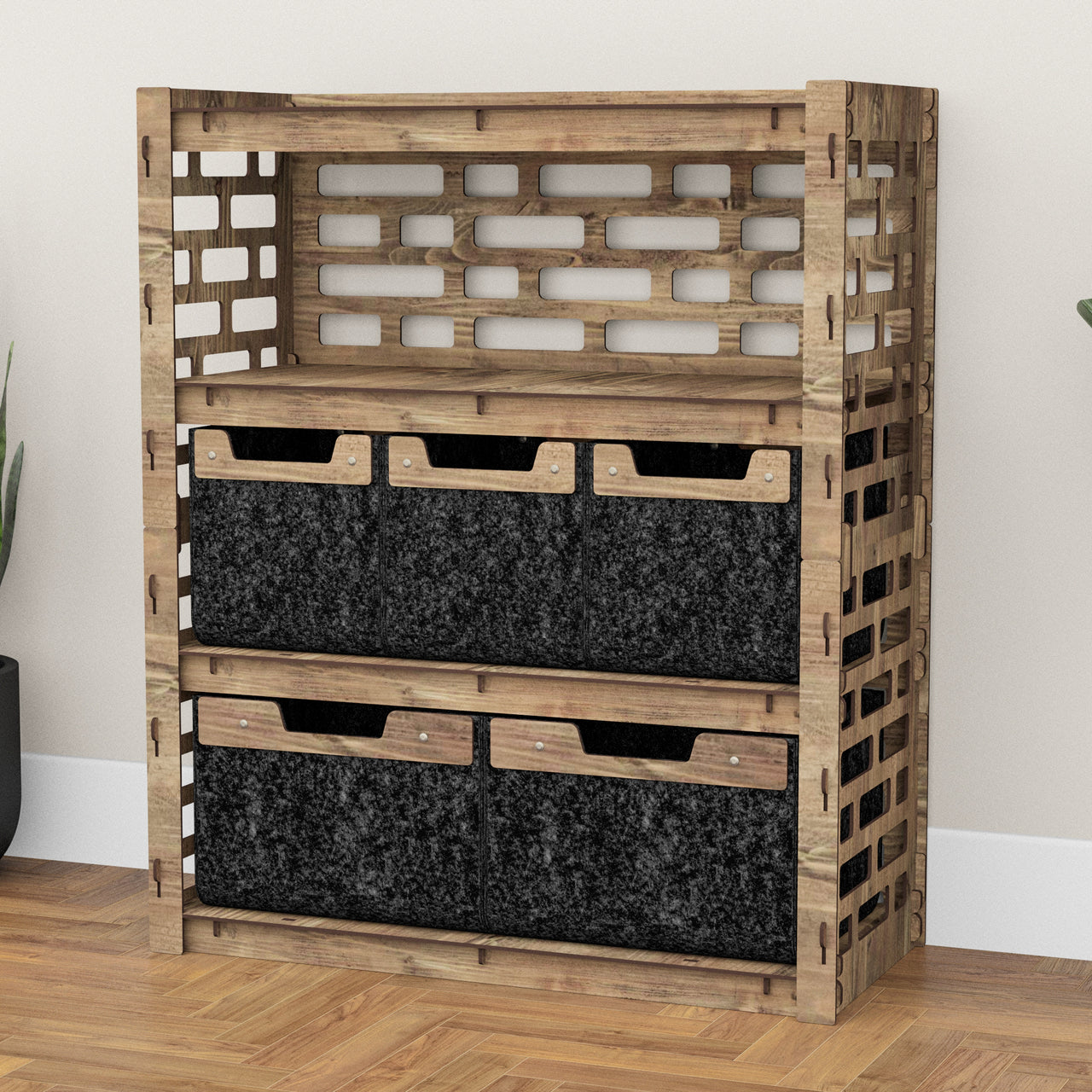 Brickwall Dresser 5 Drawers Storage Unit [2L 3S BLACK BINS]