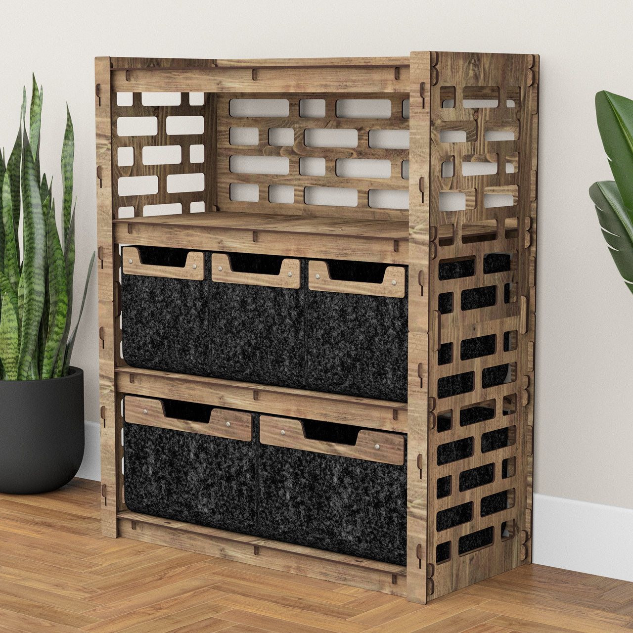 Brickwall Dresser 5 Drawers Storage Unit [2L 3S BLACK BINS]