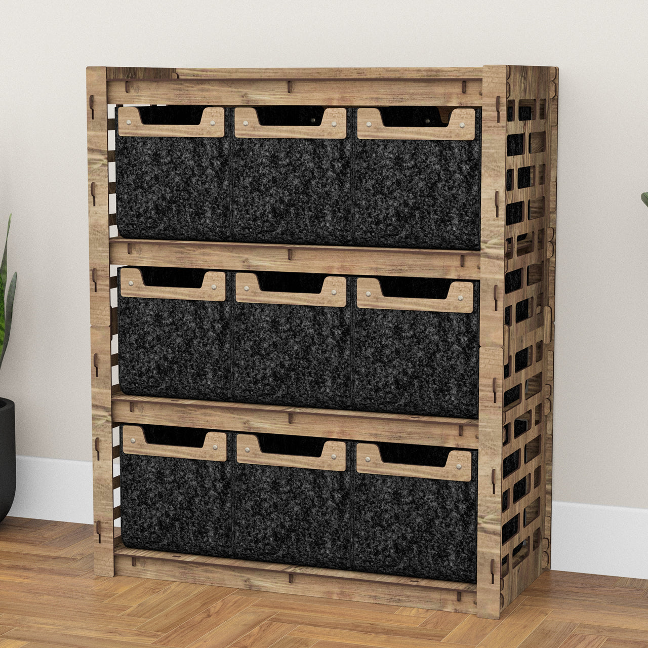 Brickwall Dresser 9 Drawers Storage Unit [9 SMALL BLACK BINS]