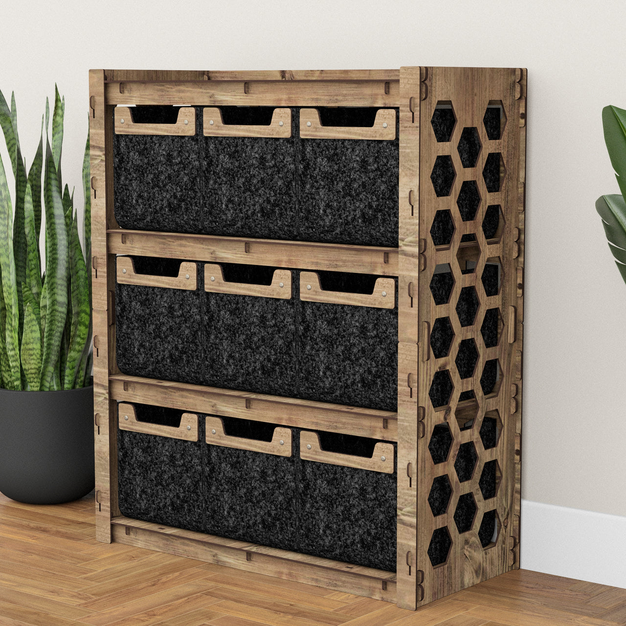 Honeycomb Dresser 9 Drawers Storage Unit [9 SMALL BLACK BINS]