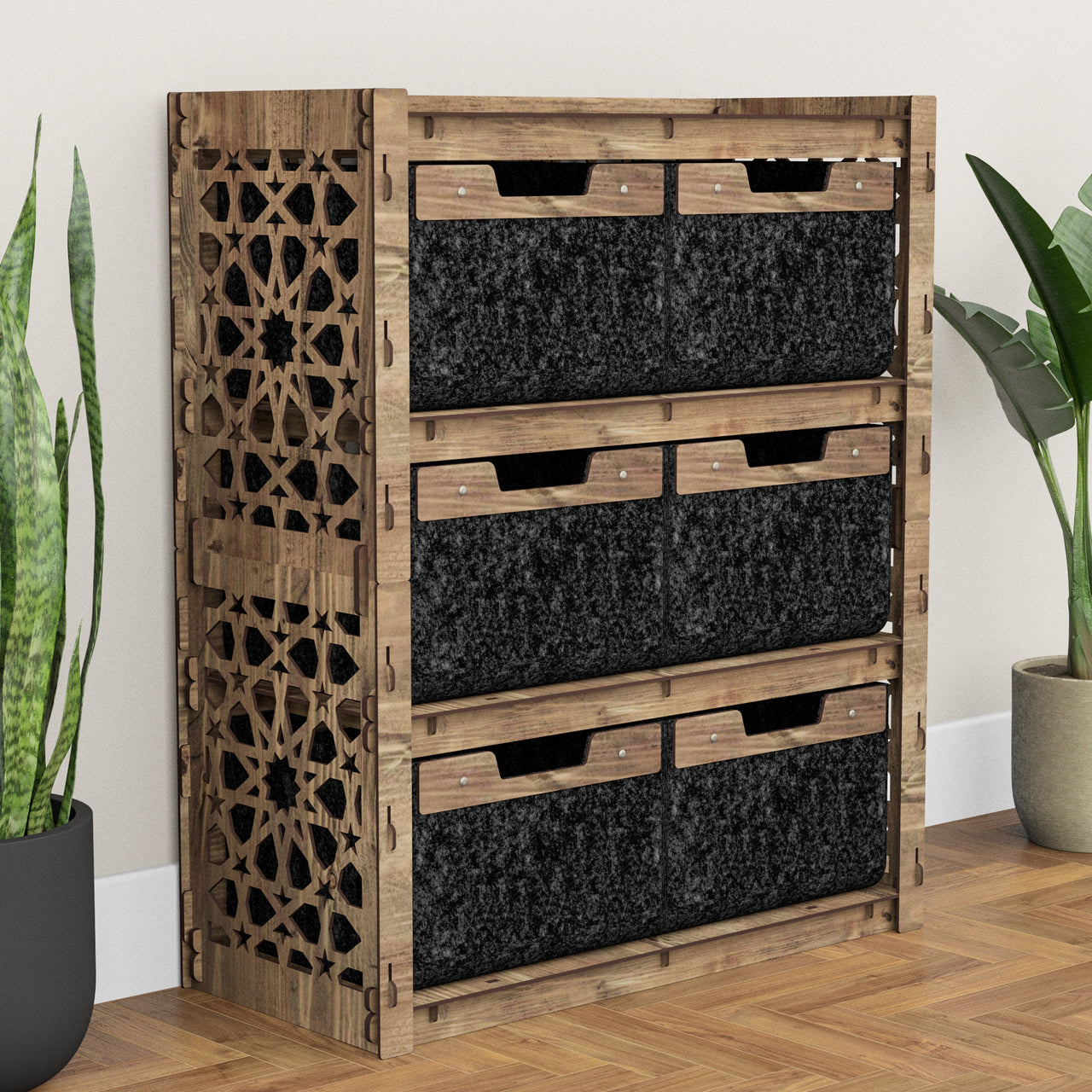 Arabic Dresser 6 Drawers Storage Unit [6 LARGE BLACK BINS]