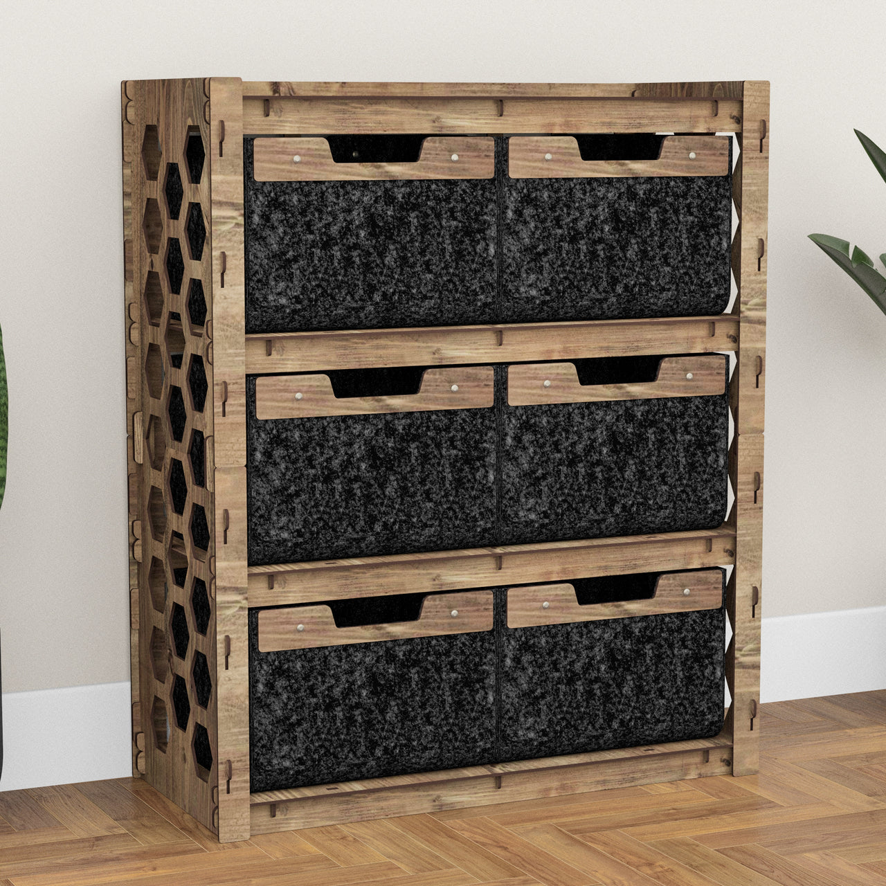 Honeycomb Dresser 6 Drawers Storage Unit [6 LARGE BLACK BINS]