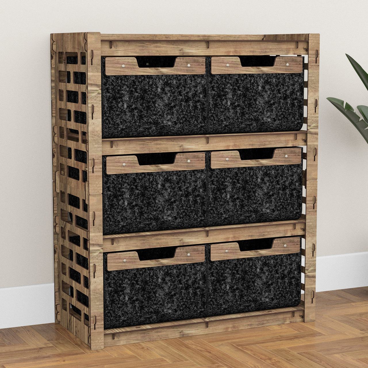 Brickwall Dresser 6 Drawers Storage Unit [6 LARGE BLACK BINS]