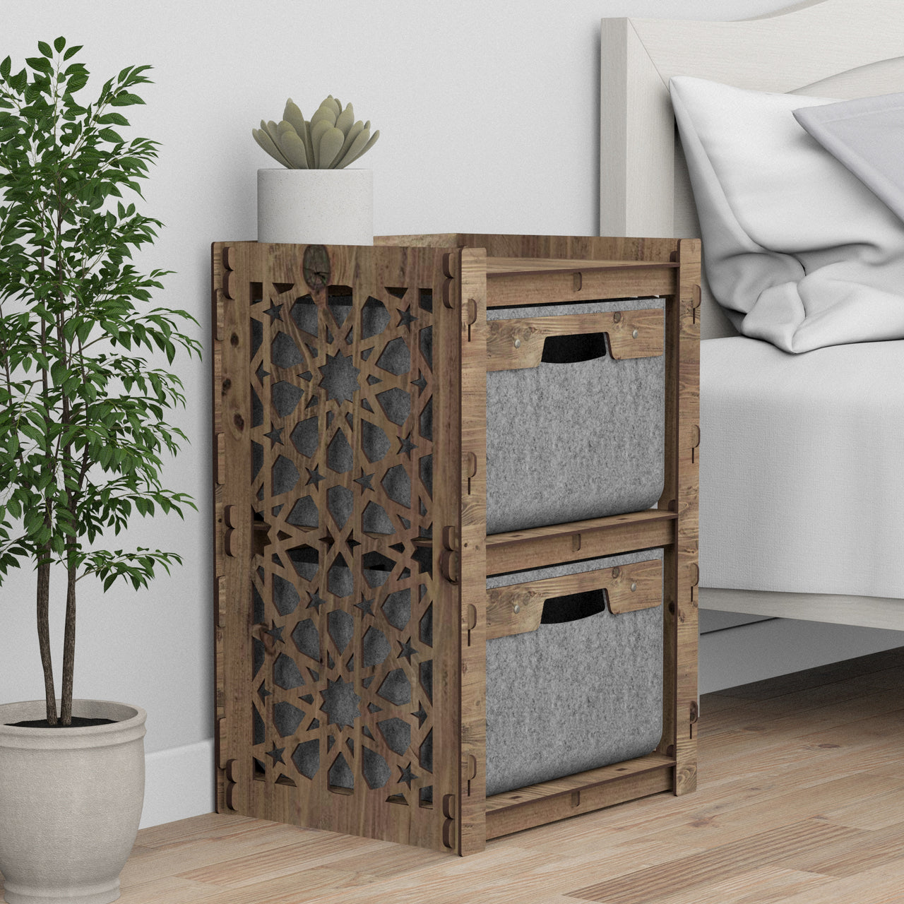 Arabic Nightstand 2 Drawers [2 GRAY BINS]