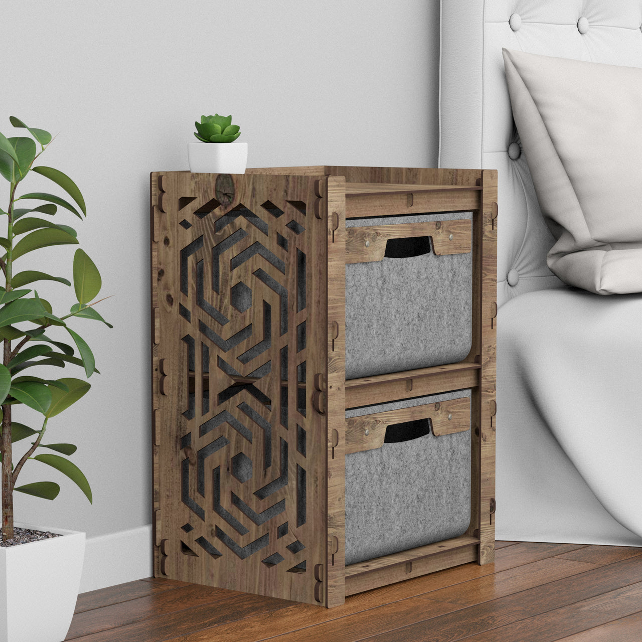 Solar Nightstand 2 Drawers [2 GRAY BINS]