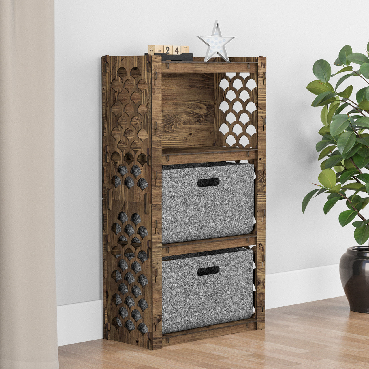 Mermaid Chest Of 2 Drawers Storage Cabinet [2L GRAY BINS]