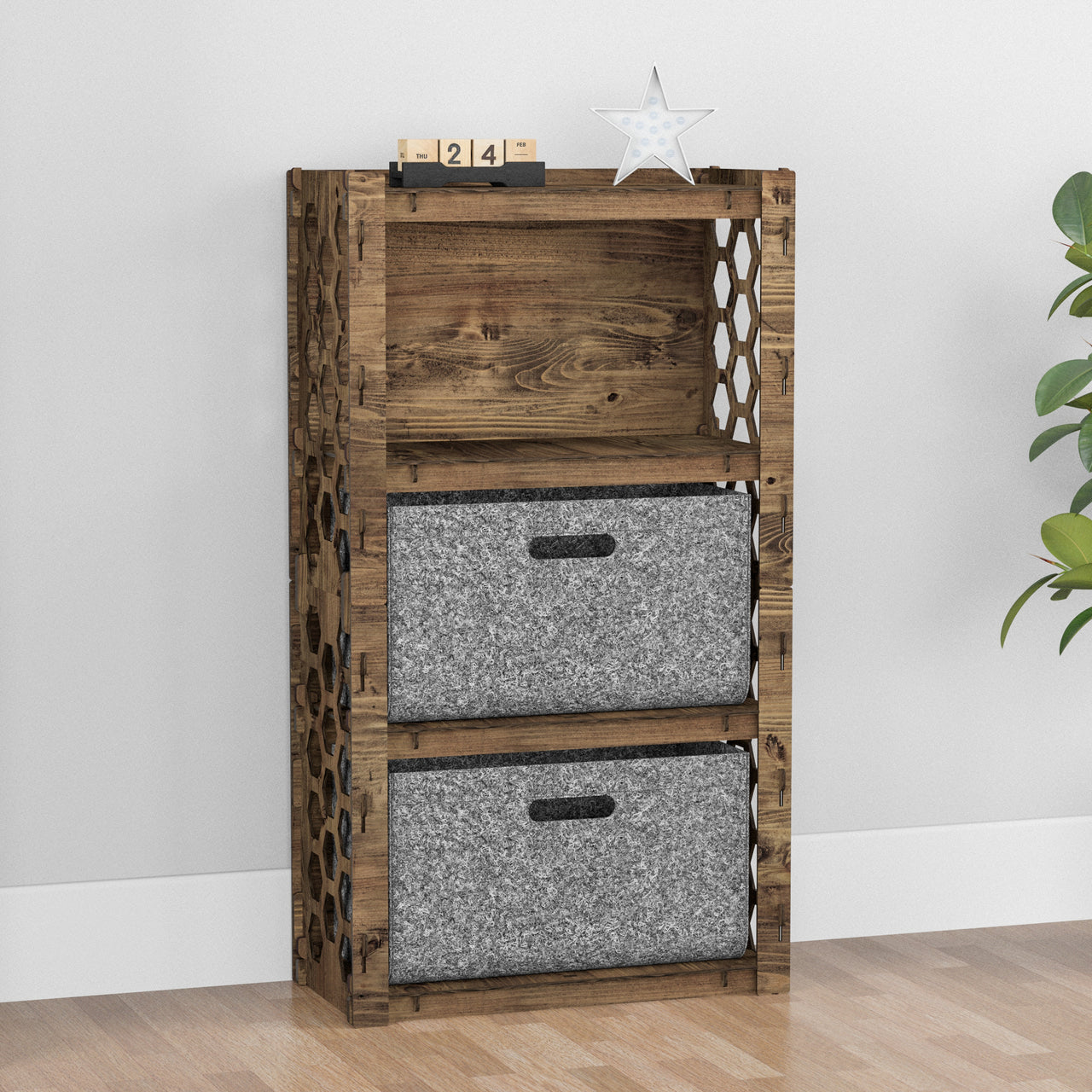 Honeycomb Chest Of 2 Drawers Storage Cabinet [2L GRAY BINS]