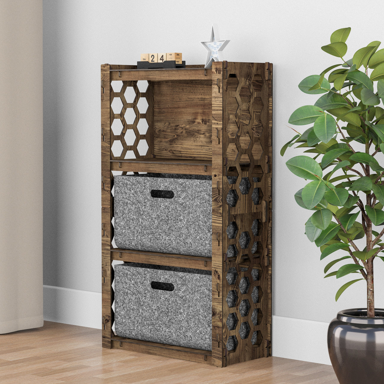 Honeycomb Chest Of 2 Drawers Storage Cabinet [2L GRAY BINS]