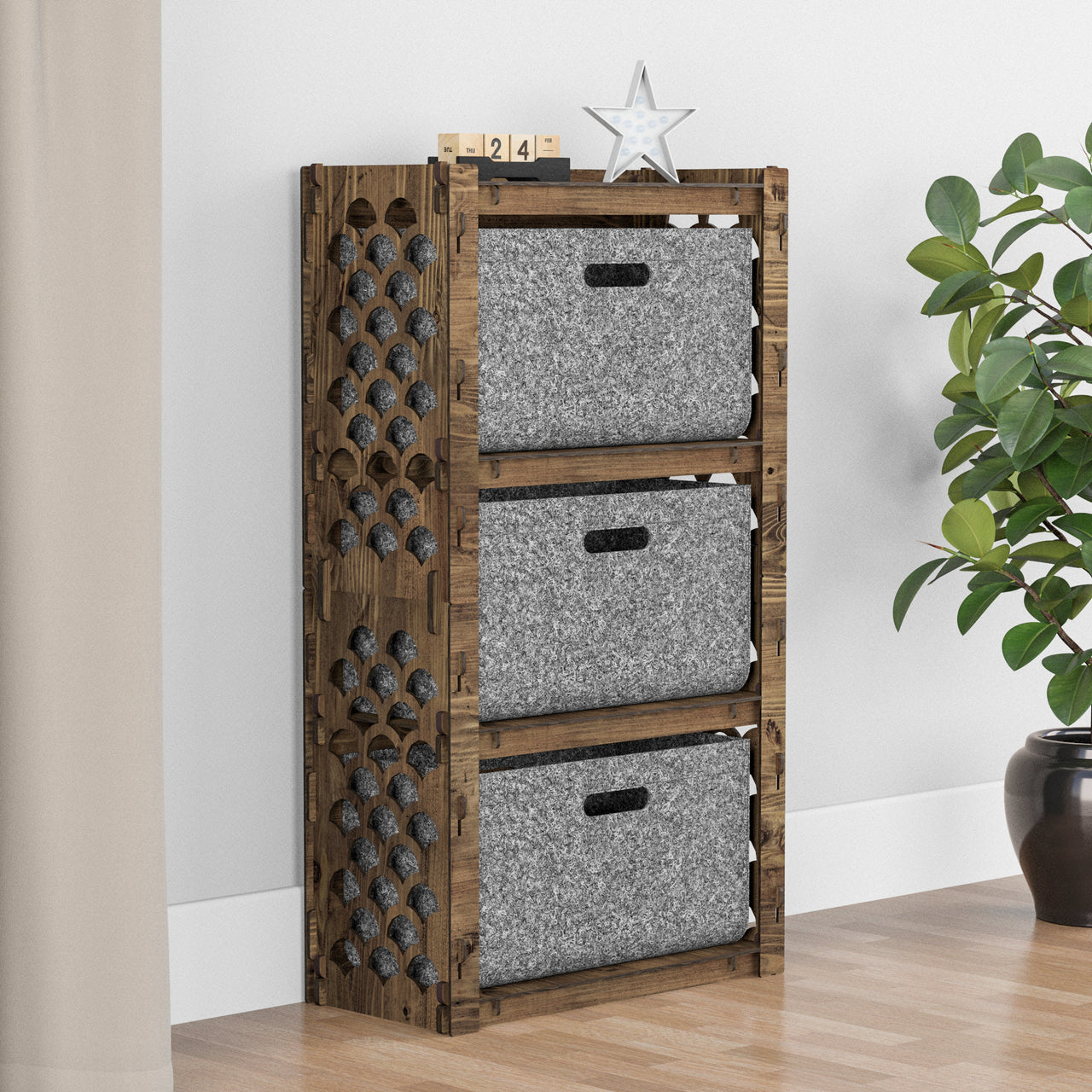 Mermaid Chest Of 3 Drawers Storage Cabinet [3L GRAY BINS]