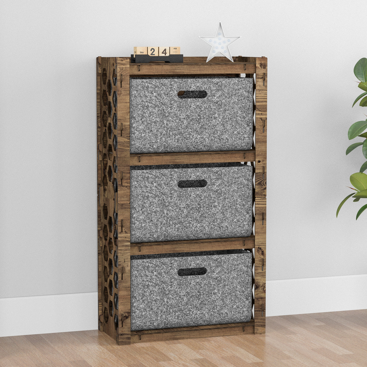 Honeycomb Chest Of 3 Drawers Storage Cabinet [3L GRAY BINS]