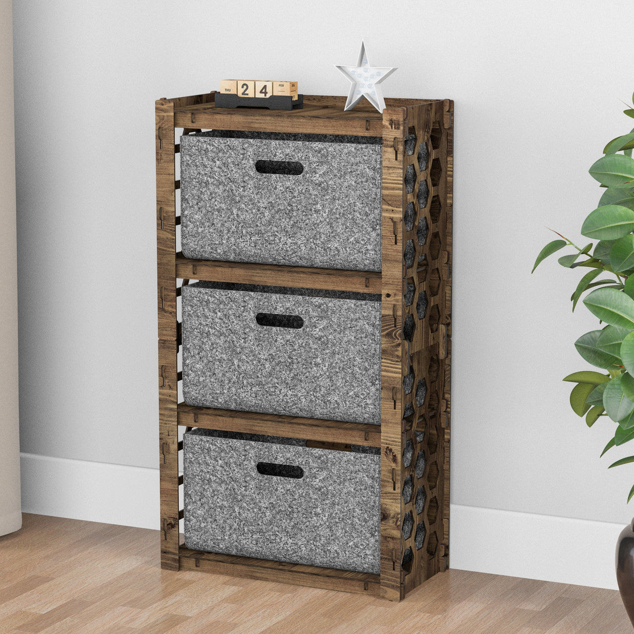 Honeycomb Chest Of 3 Drawers Storage Cabinet [3L GRAY BINS]