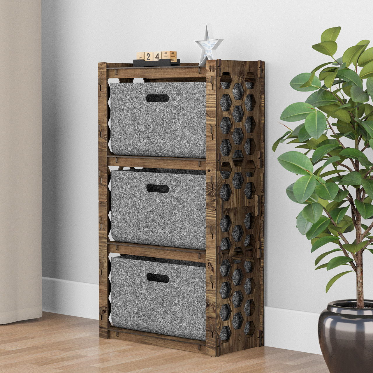 Honeycomb Chest Of 3 Drawers Storage Cabinet [3L GRAY BINS]